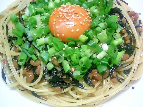 長ひじきと納豆のパスタ